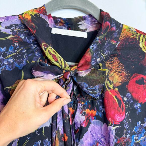 JASON WU COLLECTION Lavalier Bow floral dress pleated skirt long sheer sleeve - Picture 8 of 9